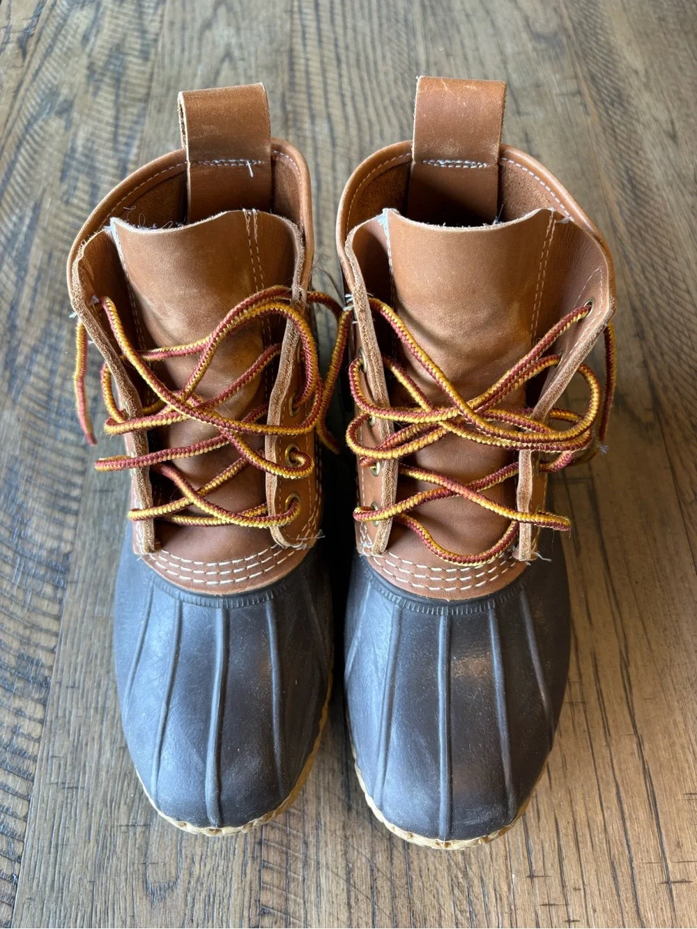 L.L. Bean Brown Leather and Black Rubber Duck Boots